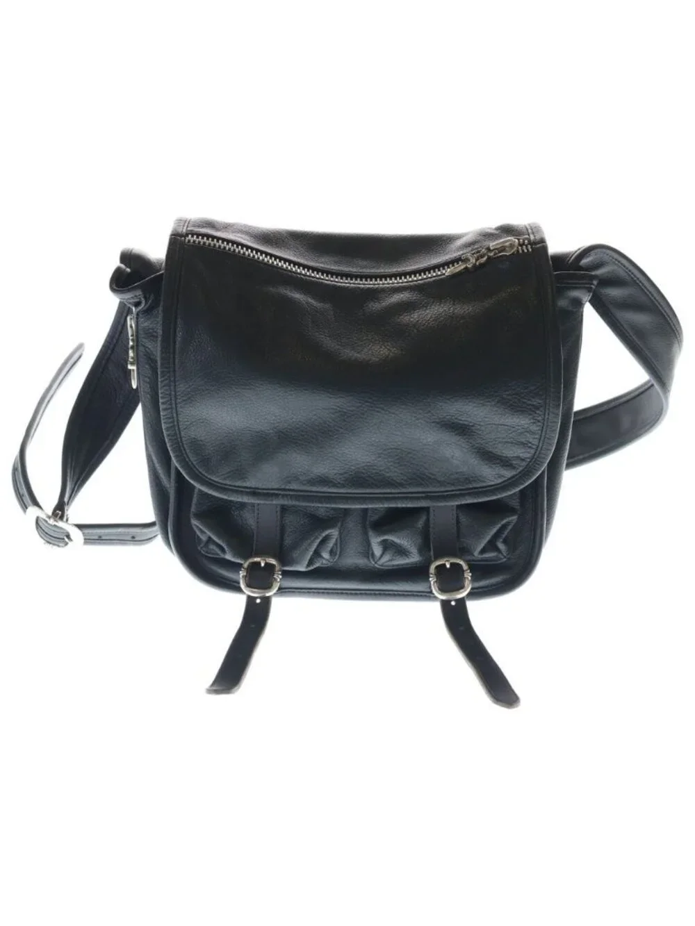Chrome Hearts Shoulder Bag Tiny Gunslinger Strap Leather Black